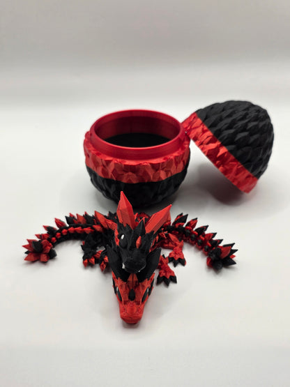 Crystal Baby Dragon's With Egg - Articulated 3D Printed Collectable Figure - Red and Black