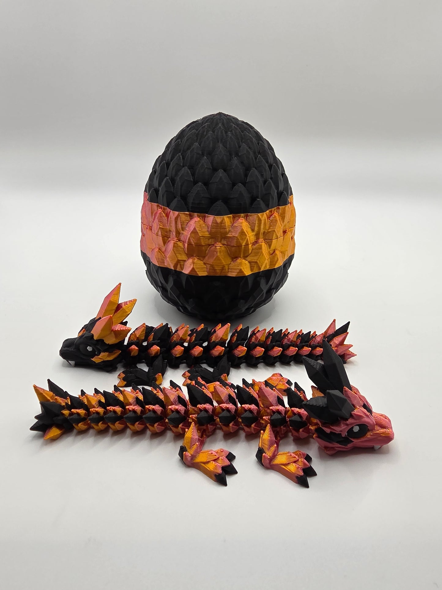 “Crystal Baby Dragons with Egg – Articulated 3D Printed Collectible – Rose Gold and Black Theme”