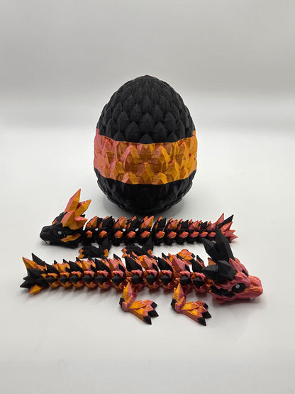 “Crystal Baby Dragons with Egg – Articulated 3D Printed Collectible – Rose Gold and Black Theme”