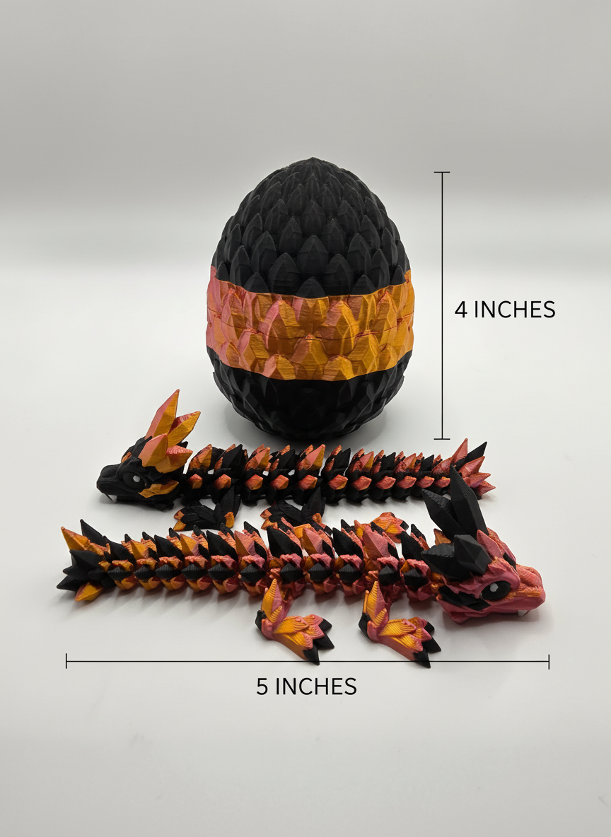 “Crystal Baby Dragons with Egg – Articulated 3D Printed Collectible – Rose Gold and Black Theme”