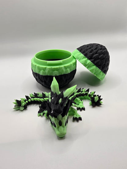 Crystal Baby Dragon's With Egg - Articulated 3D Printed Collectable - Glow Green and Black