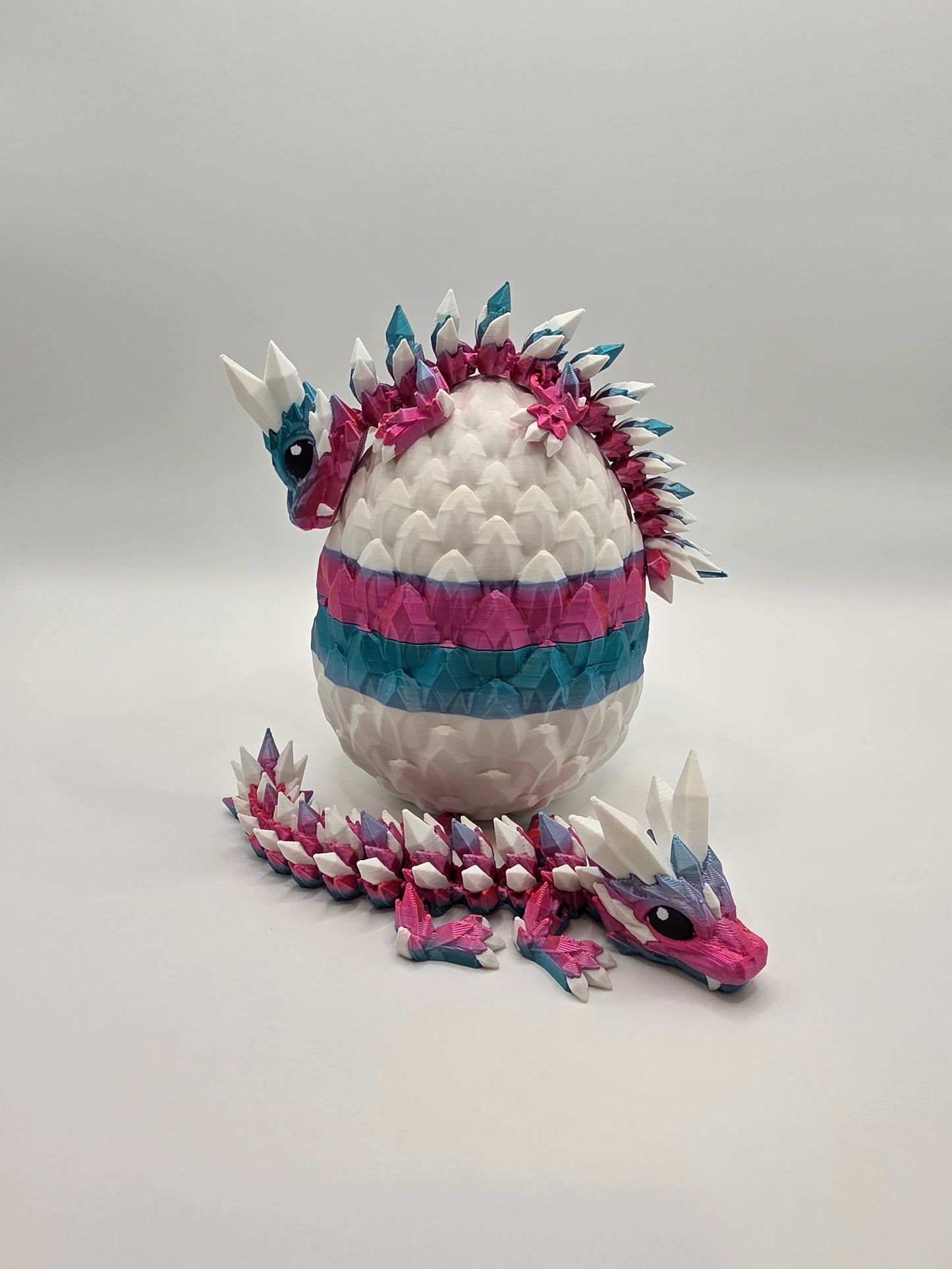 “Crystal Baby Dragons with Egg – Articulated 3D Printed Collectible – Dual Pink - Blue with White Theme”