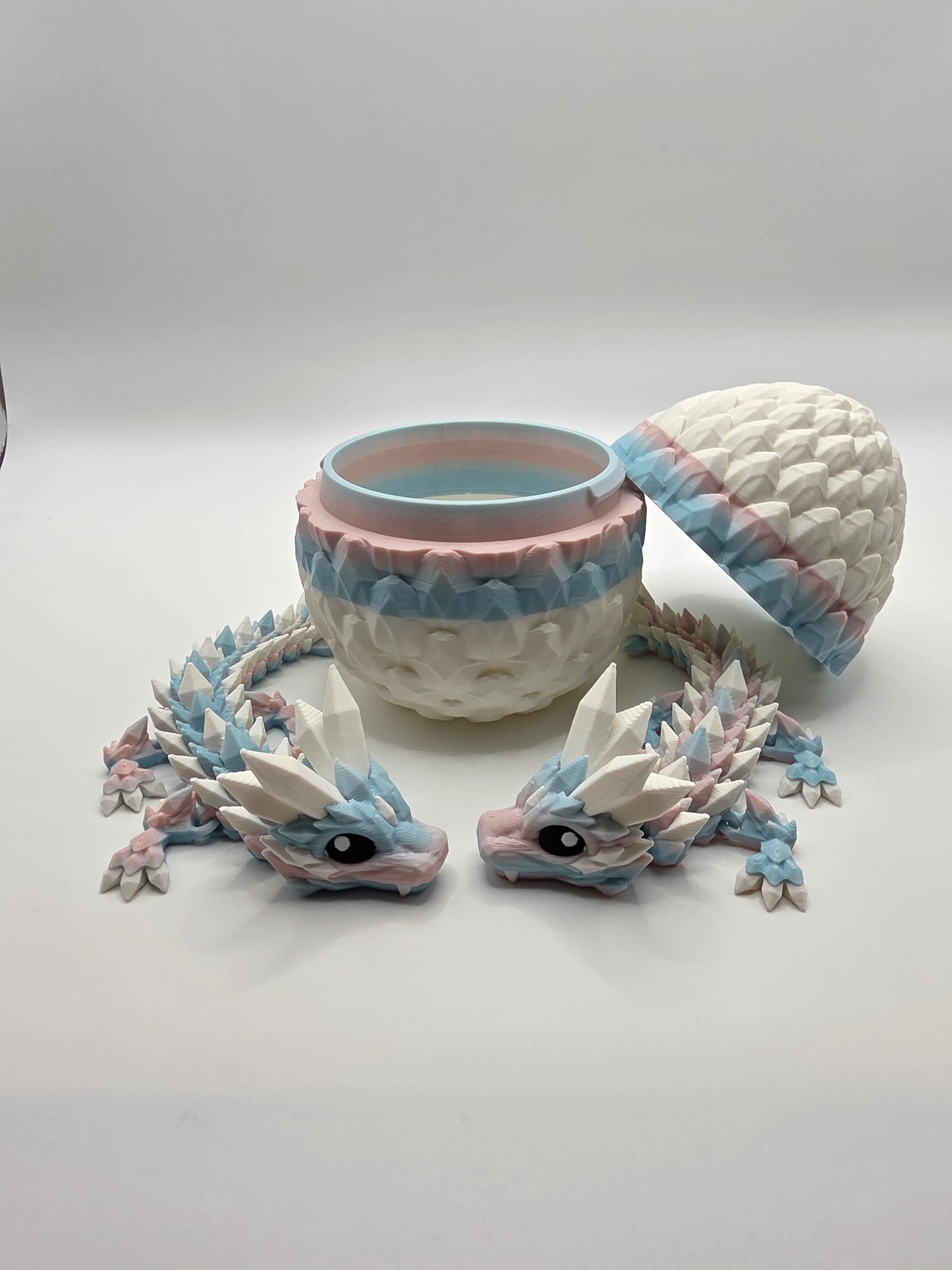 “Crystal Baby Dragons with Egg – Articulated 3D Printed Collectible – Dual Pink/Blue, with White Theme”