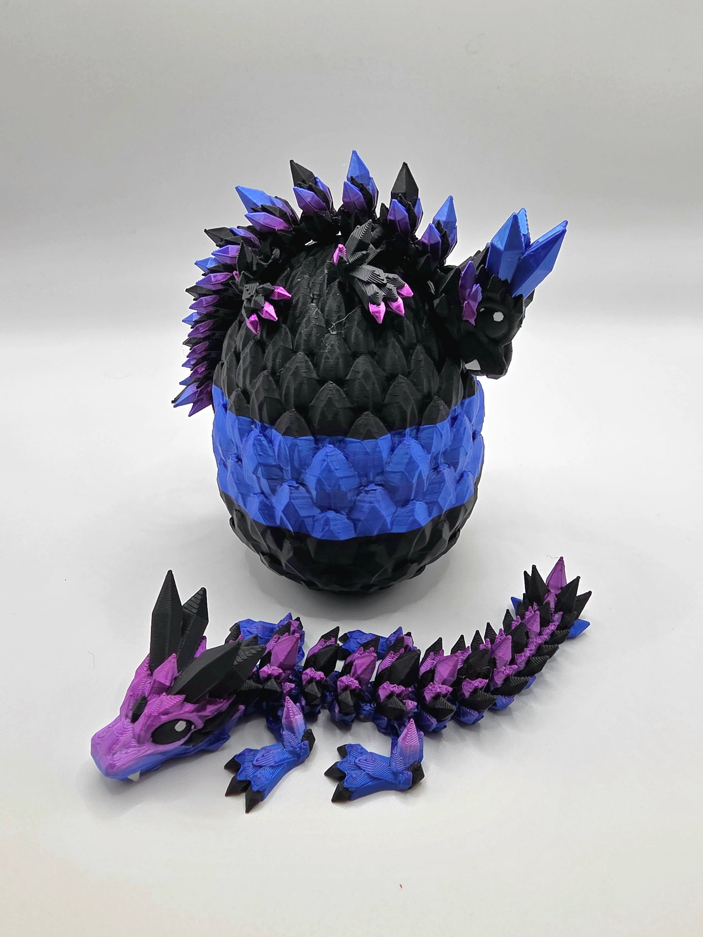 Crystal Baby Dragon's With Egg - Articulated 3D Printed Collectable - Dual Purple-Blue With Black