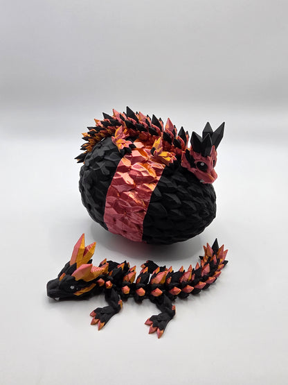 “Crystal Baby Dragons with Egg – Articulated 3D Printed Collectible – Rose Gold and Black Theme”