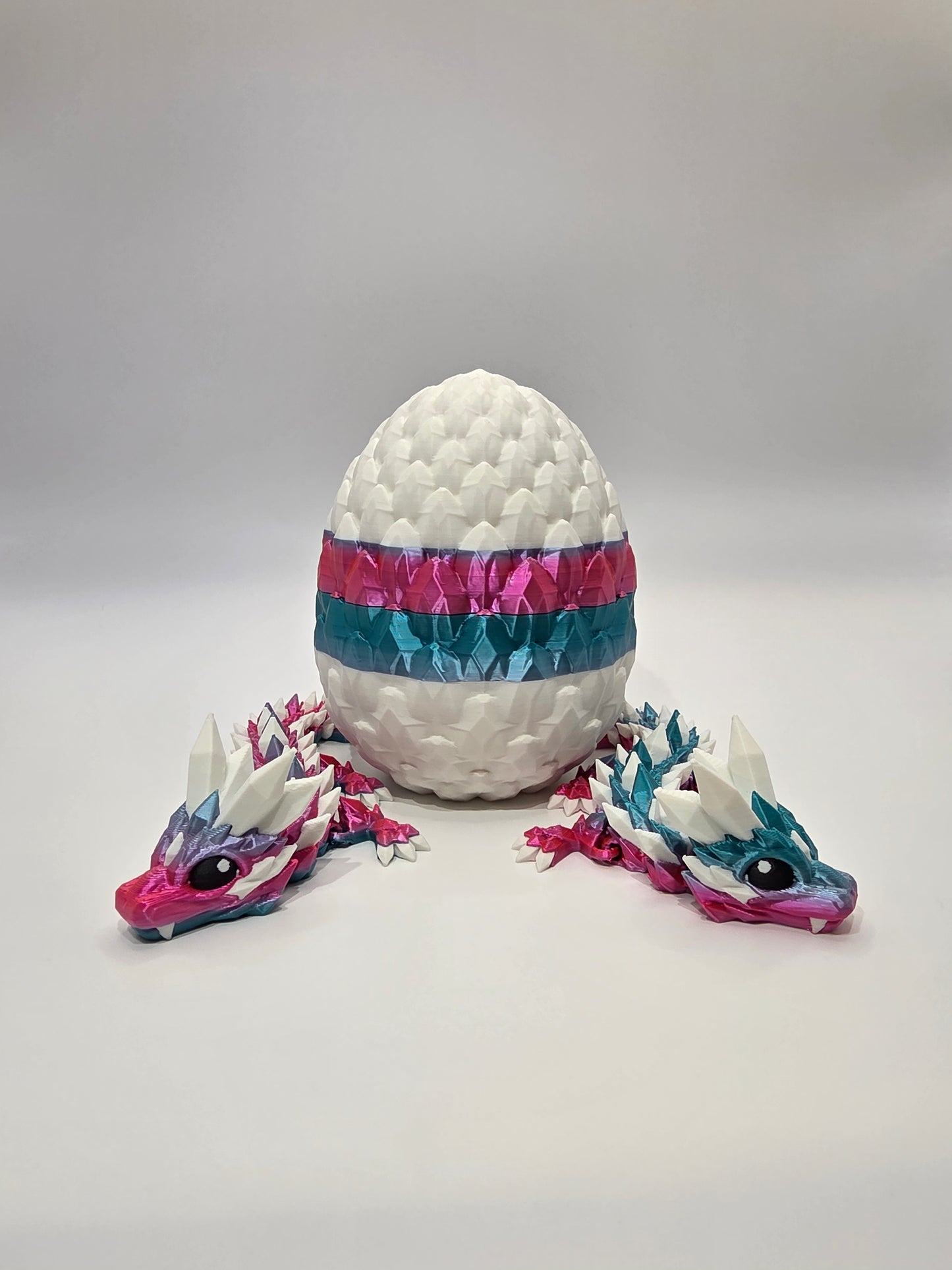 “Crystal Baby Dragons with Egg – Articulated 3D Printed Collectible – Dual Pink - Blue with White Theme”