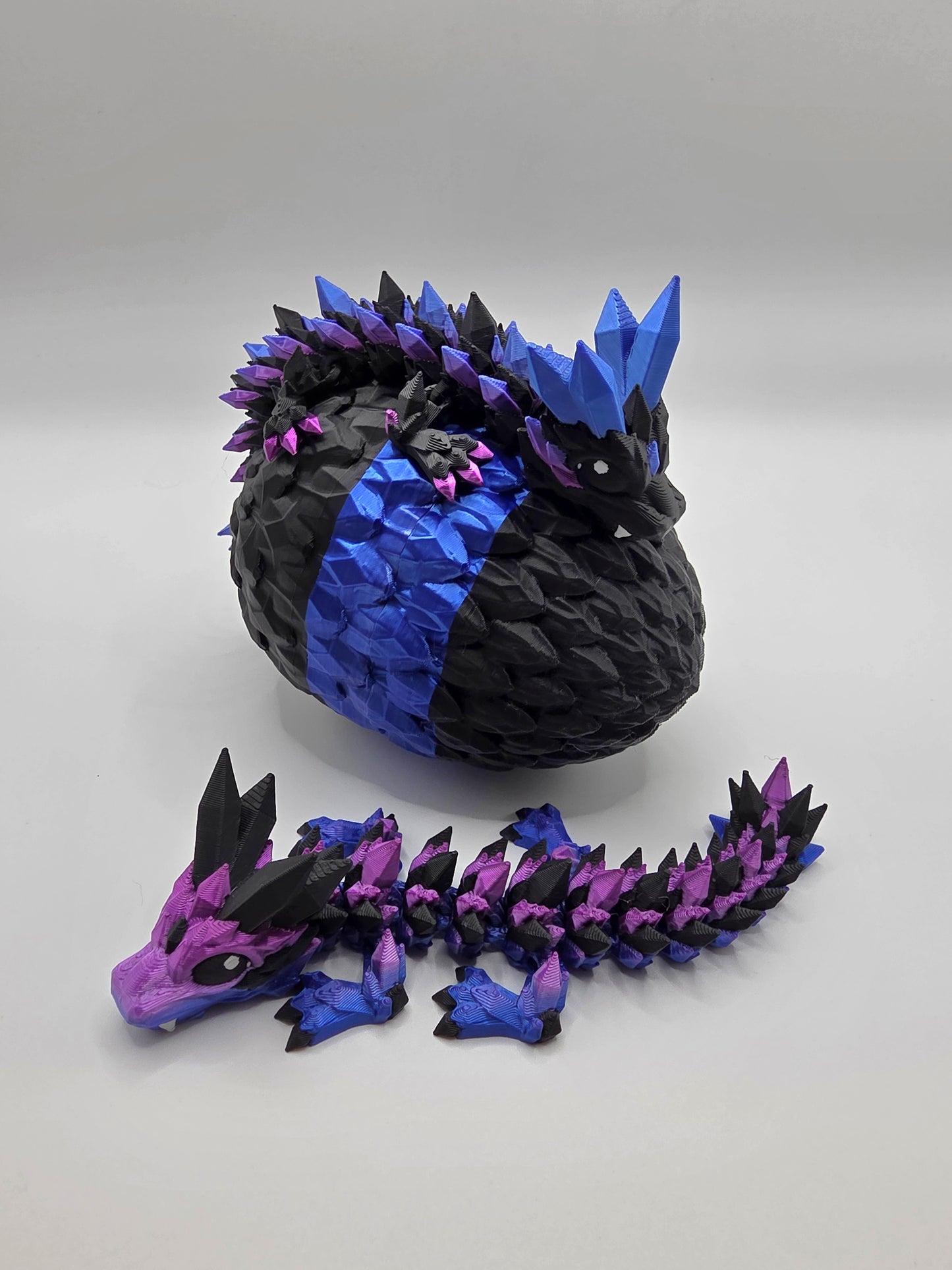 Crystal Baby Dragon's With Egg - Articulated 3D Printed Collectable - Dual Purple-Blue With Black