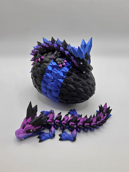Crystal Baby Dragon's With Egg - Articulated 3D Printed Collectable - Dual Purple-Blue With Black