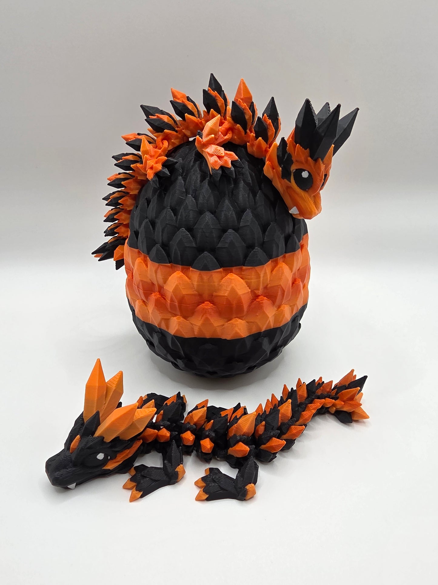 Halloween Themed Crystal Baby Dragon's With Egg - Articulated 3D Printed Collectable - Orange and Black