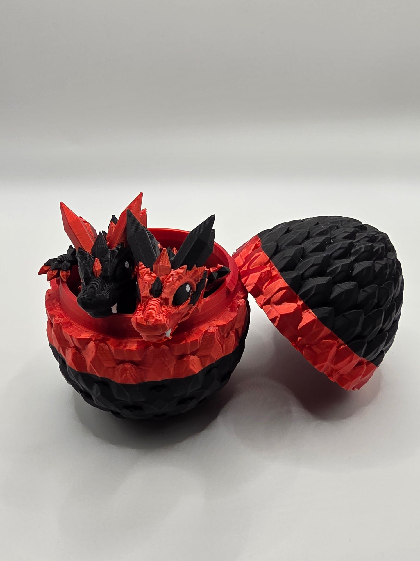 Crystal Baby Dragon's With Egg - Articulated 3D Printed Collectable Figure - Red and Black