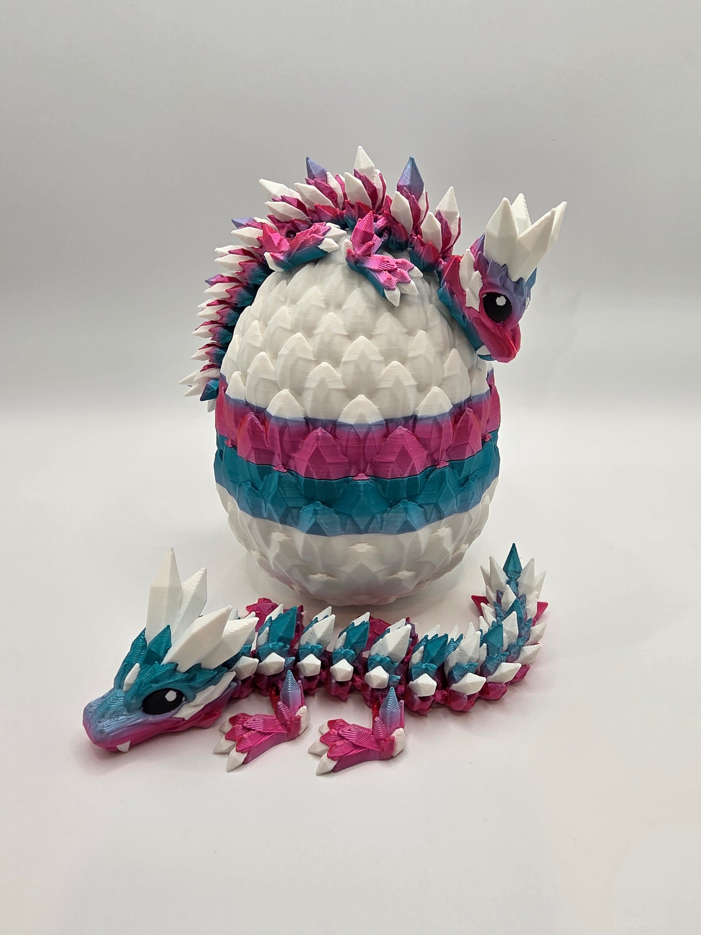 “Crystal Baby Dragons with Egg – Articulated 3D Printed Collectible – Dual Pink - Blue with White Theme”