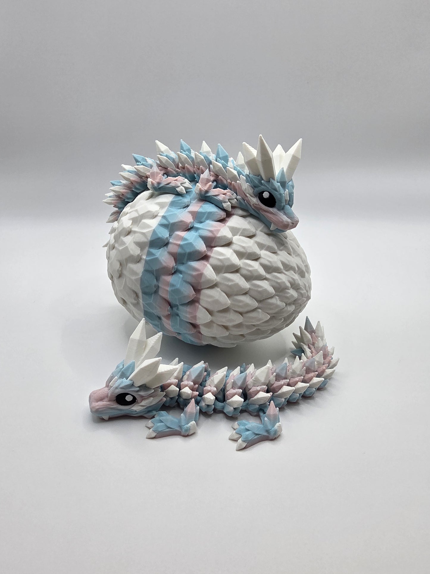 “Crystal Baby Dragons with Egg – Articulated 3D Printed Collectible – Dual Pink/Blue, with White Theme”