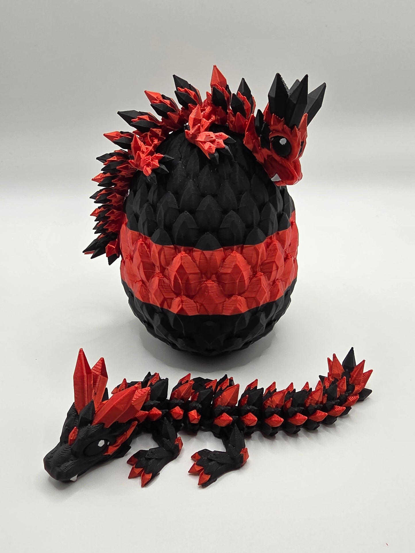 Crystal Baby Dragon's With Egg - Articulated 3D Printed Collectable Figure - Red and Black