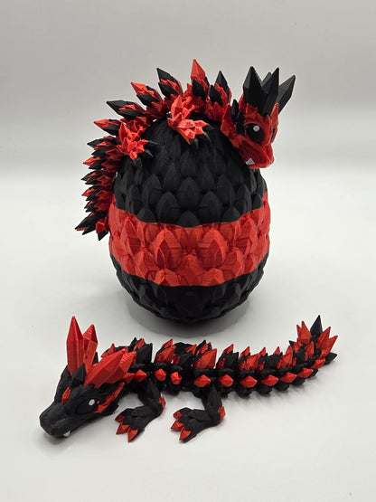 Crystal Baby Dragon's With Egg - Articulated 3D Printed Collectable Figure - Red and Black