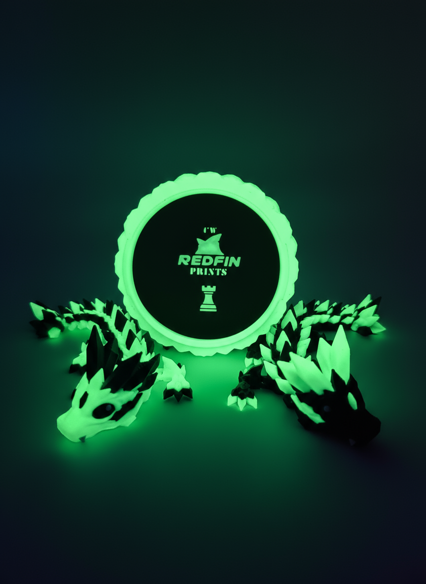 Crystal Baby Dragon's With Egg - Articulated 3D Printed Collectable - Glow Green and Black