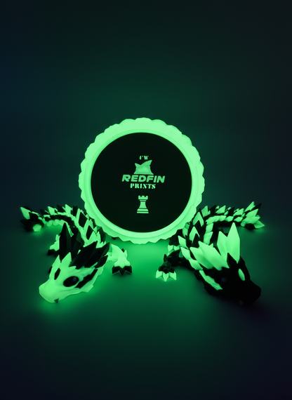 Crystal Baby Dragon's With Egg - Articulated 3D Printed Collectable - Glow Green and Black