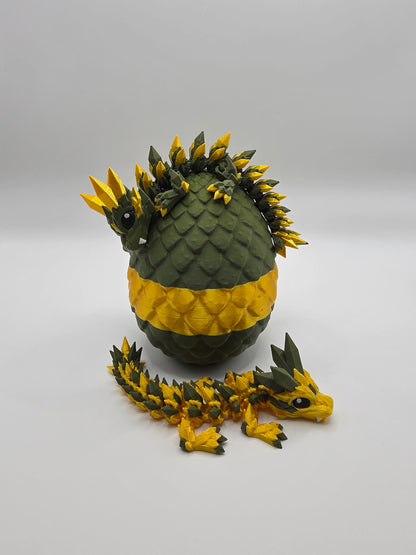 “Crystal Baby Dragons with Egg – Articulated 3D Printed Collectible – Army Green with Gold Theme”