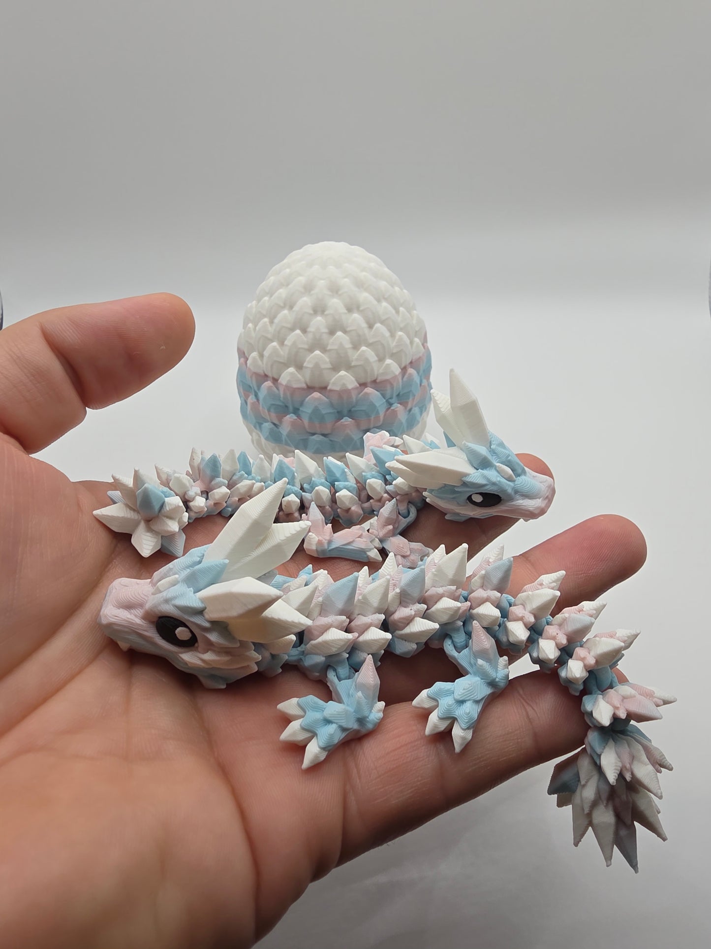 “Crystal Baby Dragons with Egg – Articulated 3D Printed Collectible – Dual Pink/Blue, with White Theme”