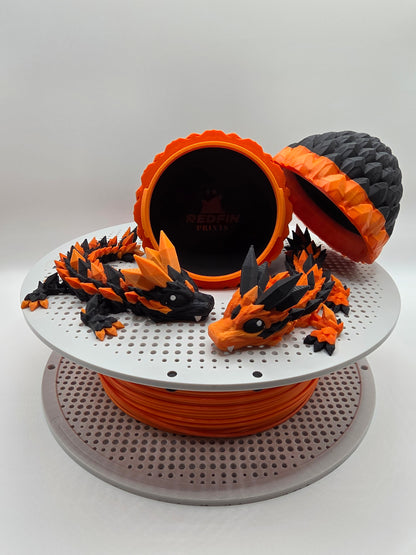 Halloween Themed Crystal Baby Dragon's With Egg - Articulated 3D Printed Collectable - Orange and Black